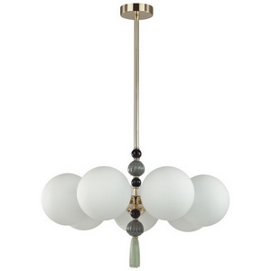 Потолочная люстра на штанге Odeon Light Palle 5405/7 золотой/серый/зеленый/белый матов./металл/керамика/стекло E14 7*40W с подвесками
