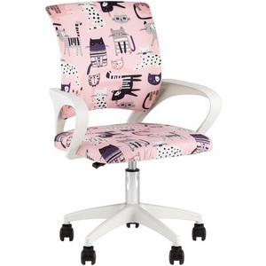 Кресло офисное  Simple SN Junior принт Pink Cats пластик белый