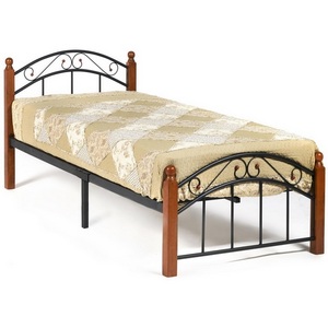 Кровать 90х200 см AT-8077 дерево гевея/металл, (Single bed), красный дуб/черный  AT